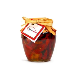 Pomodori secchi sottolio di alta qualità, conservati nell'olio per preservare il loro sapore intenso e la loro consistenza morbida.