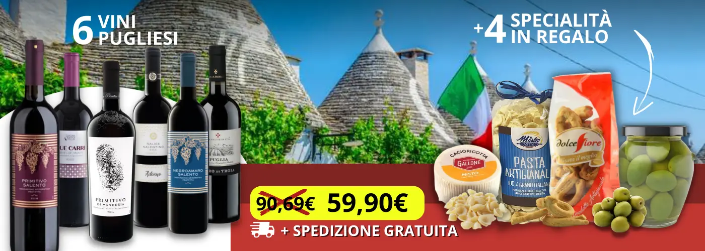 box di 6 vini pugliesi e 4 omaggi inclusi