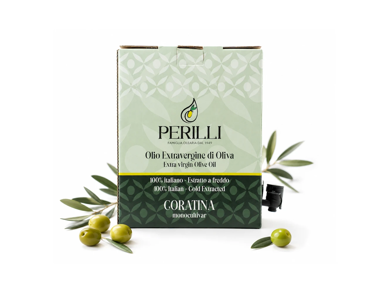 latta da 3 litri  in bag in box di olio ectravergine di oliva italiano coratina monocultivar